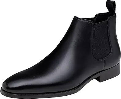 Jousen Chelsea Boots Men Polished Leather Dress Boots Stylish Classic Retro Slip On Boots for Men