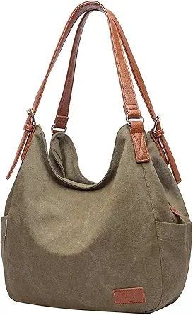 Worldlyda Women Canvas Hobo Purse Multi Pocket Tote Shopper Shoulder Bag Casual Top Handle handbag with Embroidery Ethnic
