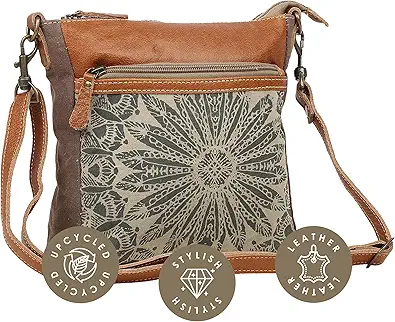 Myra Bag Dizzy Circle Upcycled Canvas & Leather Small Crossbody Bag