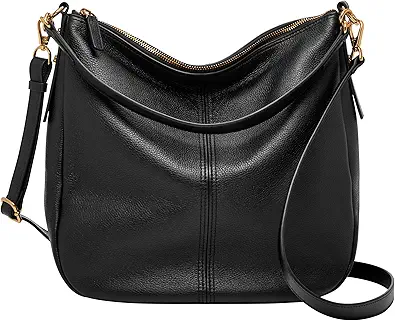 Fossil Women's Jolie Leather Hobo Purse Handbag, Black (Model: ZB1434001)
