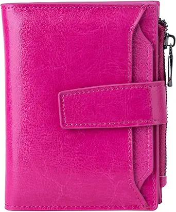 Bveyzi Women's Small Leather RFID Blocking Bifold Zipper Pocket Wallet Ladies Credit Card Slots Purse with id Window