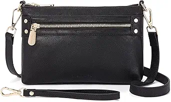 BOSTANTEN Small Crossbody Purse Leather Wristlet Purses for Women with Zipper Pocket Casual Clutch Bags