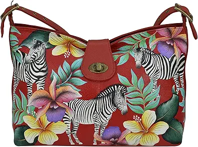 Anna by Anuschka Women's Hand-Painted Genuine Leather Studded Side Hobo