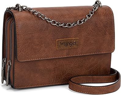 Wrangler Flap Crossbody Purse for Women Shoulder Bag Vintage Wallets with Chain Strap
