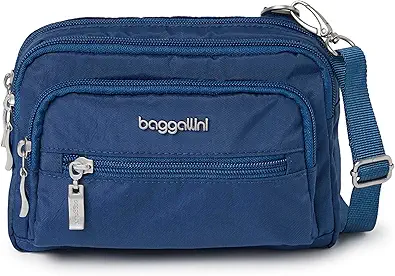 Baggallini Triple Zip Small Crossbody Bag for Women - 8x6 Lightweight Convertible Fanny Pack Belt Bag