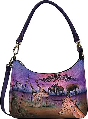 Anna by Anuschka Women's Hand-Painted Genuine Leather Large Top Zip Hobo