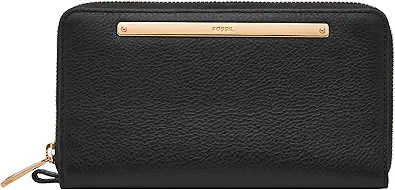Fossil Women's Liza Leather Wallet Zip Around Clutch with Wristlet Strap, Black (Model: SL7878G001)
